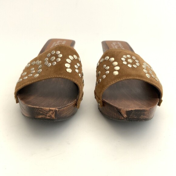 Donald J. Pliner Italian Suede Studded Square Peep-toe Western Clog 8 - Picture 4 of 13